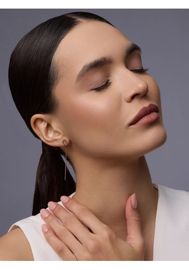 Marıola Uzun Altın Kaplama Zincir Küpe 925 Ayar Gümüş Çiçekler 378786160 Altın