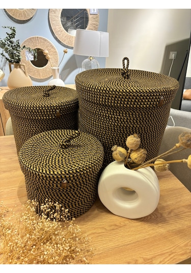 Victor Çok Amaçlı Düzenleyici Kapaklı 3'lü Sepet,kapaklı Kirli Çamaşır Sepeti, Kapaklı Organizer Kırçıllı