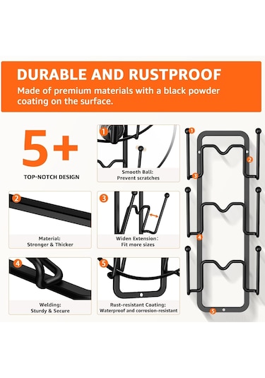 Tenfowee Çiftli Tencere Kapak Rafı, Duvar/cabinet Montajlı, Çelik Malzeme, Suya Dayanıklı, Mutfakta Yer Tasarrufu Sağlar Siyah