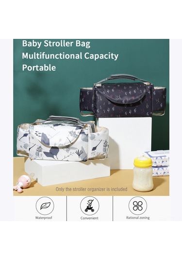 Dianziye Bebek Arabası Organizer Çantası - Su Geçirmez Nylon - Büyük Kapasite - Sütte, Bez, Bardak Ve Diğer Eşyaları Saklayabilir - Bej Yaprak Desenli Bej