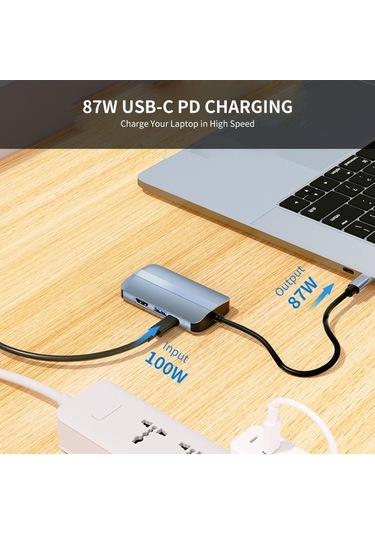 Junsunmay 6'sı 1 Arada Type-c - 4k Hdmı / Ethernet Yerleştirme İstasyonu Adaptörü Usb-c Hub Çoklu Bağlantı Noktası Dönüştürücü