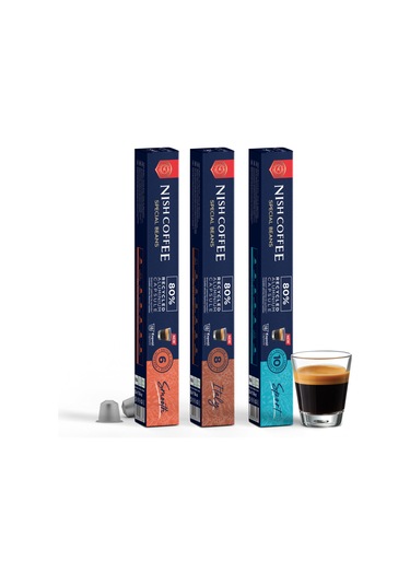 Nish Coffee Nespresso Uyumlu Kapsül Kahve 3'lü Set Smooth,ıtaly,sport -30 Adet Kapsül Kahve