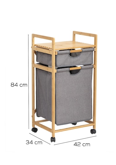 Dekorasyaa Bambu 2 Çekmeceli Çok Amaçlı Banyo Düzenleyici Çamaşır Sepeti Organizer Bambu