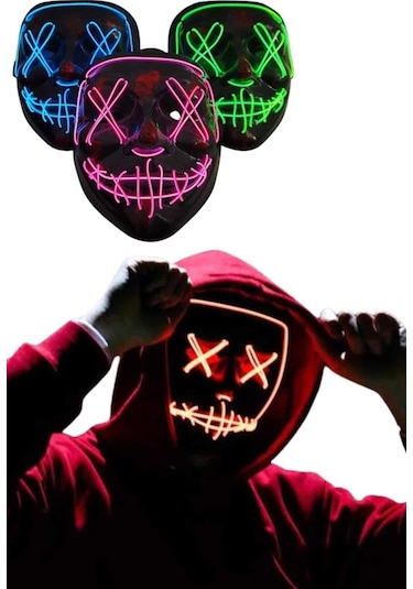 Techmrt Led Işıklı Neon Maske Cadılar Bayramı Maskesi Korkunç Korku Maskesi