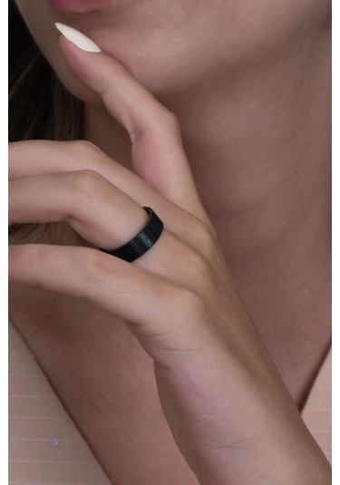 6mm Mat Düz Model Unisex Kadın Erkek Çelik Alyans Yüzük Cl29 Siyah