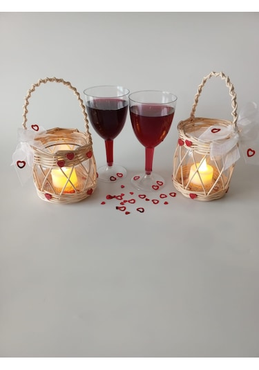 Love Mumluk 2'li Beyaz Tül Ve Kırmızı Kalp Arajmanlı