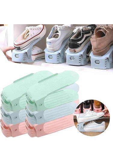 Ayarlanabilir Depolama Çift Kalınlaştırılmış Ayakkabı Rafı Katmanlı Ayakkabı Tepsisi Ev Yerden Tasarruf Sağlayan Ayakkabı Düzenleyici Ayakkabı Dolabı Rafları Yeşil