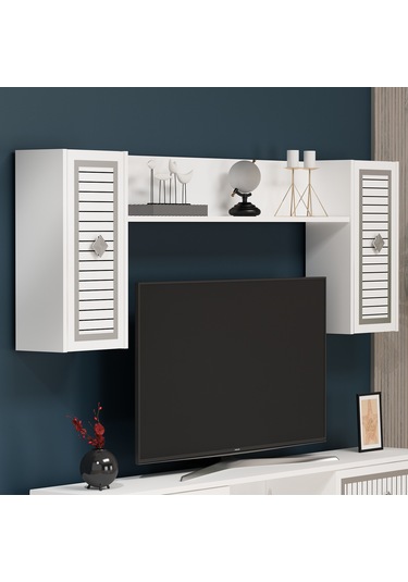 Nil Şömineli Tv Ünitesi Beyaz-gümüş