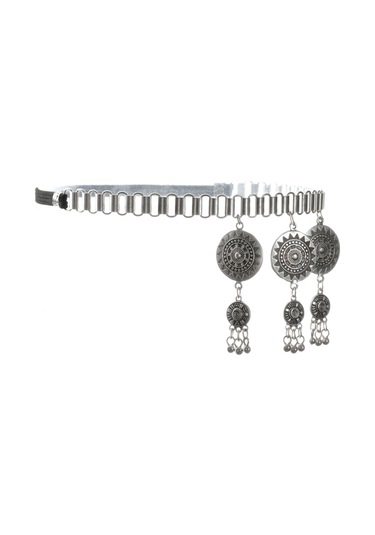Labalaba Kadın Antik Gümüş Kaplama Etnik Baskılı Geometrik Charm Detaylı Lastikli Bacak Zinciri Gümüş