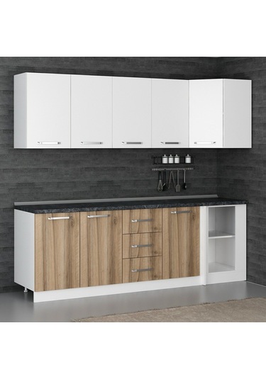 Minar 240cm Köşe Mutfak Dolabı - Beyaz/dore K240-d4