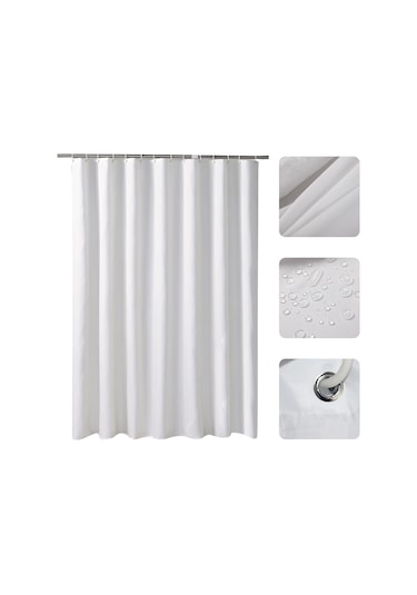 Tenfowee Beyaz Kalın Poliester Banyo Perdesi - Su Geçirmez Mantar Koruyucu 120x180 Cm 8 İğne İle Set Beyaz
