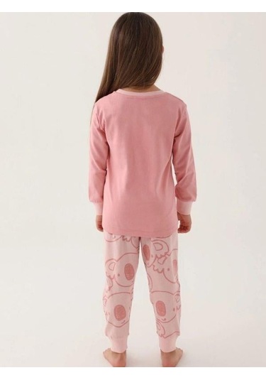 Kız Çocuk Koala Baskılı Uzun Kollu Pijama Takımı-16035 Pembe