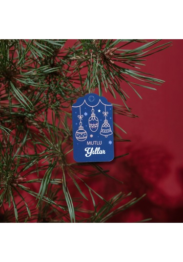 Yılbaşı Mutlu Yıllar Yazılı Hediye Etiketi, Delikli, Küre Desenli