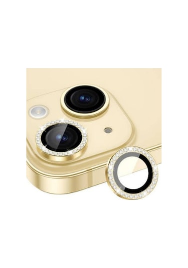 Apple Uyumlu iPhone  13 13 Mini Taşlı Kamera Lens Koruyucu Altın