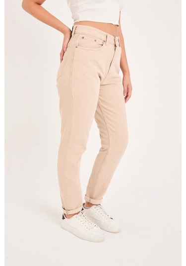 Kadın Denim Pantolon Krem