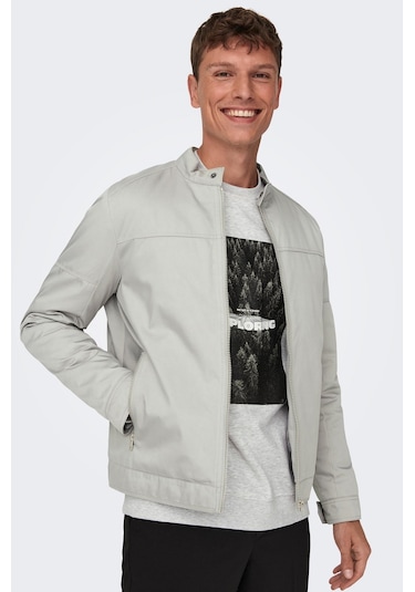 Only & Sons Erkek Önden Fermuarlı Ceket 22027380 Açık Gri