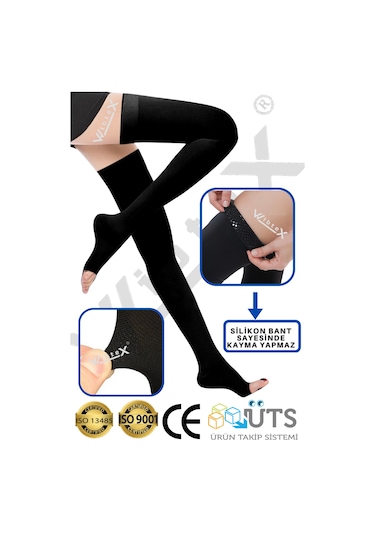 Wibtex Diz Üstü Varis Çorabı Açık Burun Siyah Renk