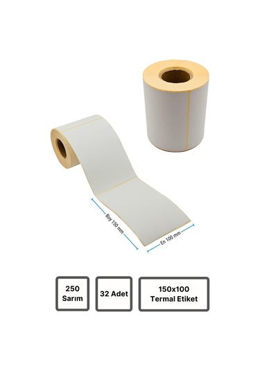Termal Etiket 32 Adet Rulo Barkod Etiket 150x100 Mm 250 Sarım 1