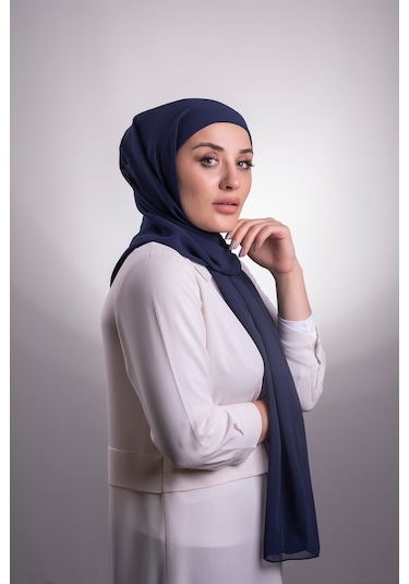 Hürrem Bone Lacivert Pratik Hazır Geçmeli Şal Şifon Boru Boneli 3001_02