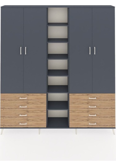 Arges Dolap 10 Raflı 8 Çekmeceli 2 Askılı 220x30x243 Antrasit-antrasit/çam Antrasıt/atlas Çam
