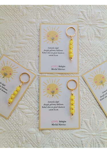 24 Adet Özel Tasarım Güneş Ve Sarı Anahtarlık Hastane Yeni Doğan 40 Mevlidi Dağıtmalık Hediyelik