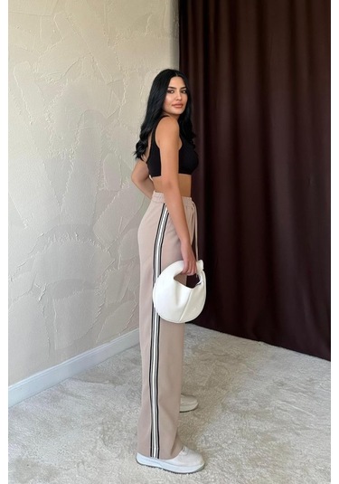 Sensuelle Bej Yanları Şeritli Pantolon Bej