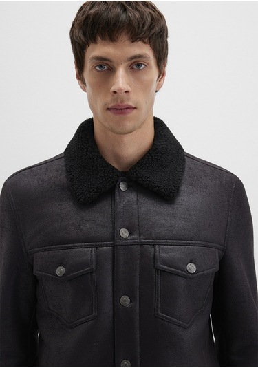 Mavi - Siyah Suni Deri Ceket 0110460-71379 Siyah