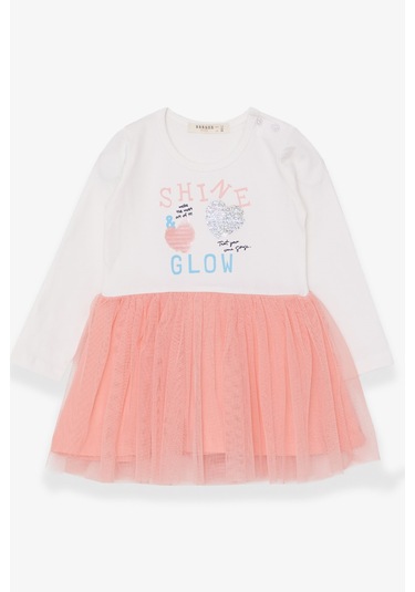 Breeze Kız Çocuk Uzun Kollu Elbise Pullu Yazı Baskılı 1.5-5 Yaş, Ekru