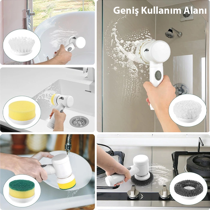 Ally Magic Brush 5in1 Fırça Başlıklı Şarjlı Temizleme Fırçası Banyo/fayans/zemin Temizleyici