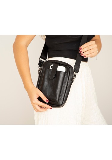 Bloominbag Bloombag Obsidian Black Hakiki Deri Crossbody Çanta Siyah