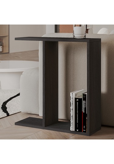 Lotus Modern Yan Sehpa Kitaplıklı Ve Dekoratif Tasarım Ahşap Siyah