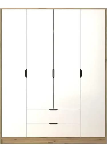 Nisan Açık Ceviz-beyaz 140 Cm 4 Kapılı 2 Çekmeceli Elbise Dolabı - Gardırop Açık Ceviz & Beyaz