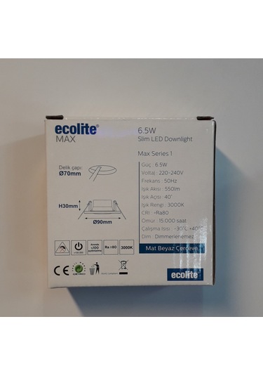 Ecolite 10'Lu Paket 6.5W 3000K Led Gömme Spot Sarı Işık Beyaz