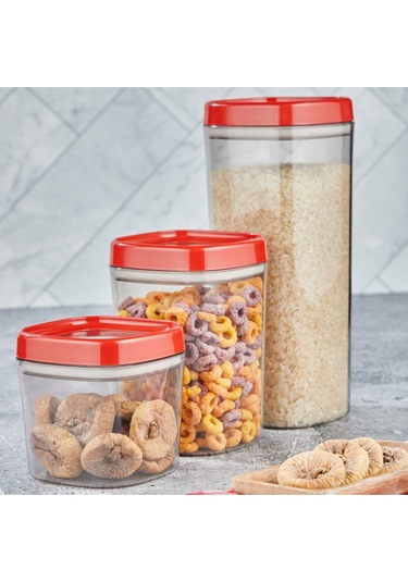 Ceronni Bonny Erzak Saklama Kabı 3lü Set 1,8lt - 1lt - 600ml Kırmızı Kırmızı