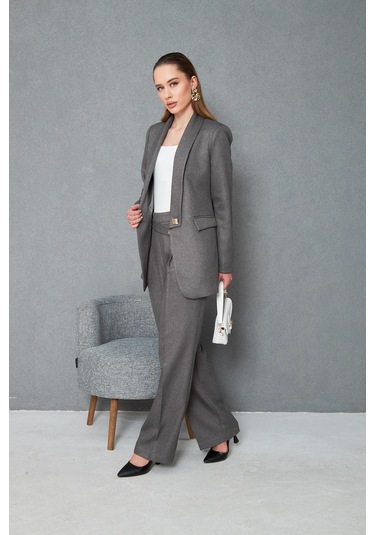 Kare Düğmeli Yünefekt Takım Antrasit Düz Antrasit