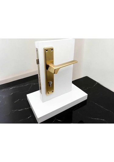Zey Mat Altın Kare Aynalı Çelik Kapı Kolu Sağ Basar Tek Taraf Kilit Hariçtir
