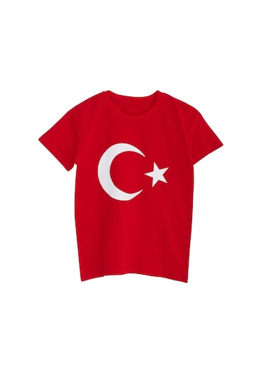 Raspberry Türk Bayrak Baskılı T-Shirt Kırmızı