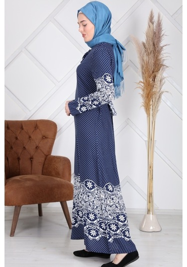 Reis Puantiyeli Lacivert Kadın Tesettür ElbiseLacivert