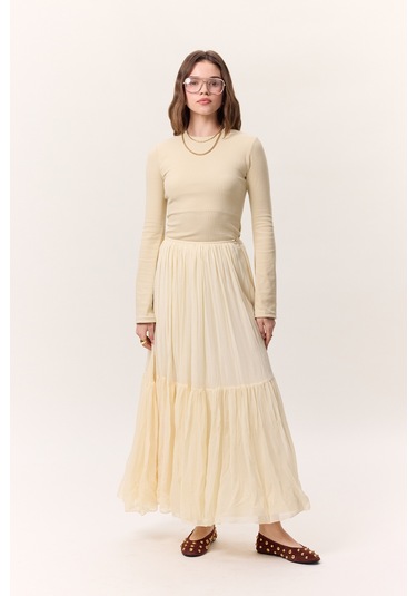 Crush Piliseli Uzun Etek Vanilya Vanilya