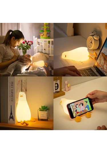 Hymark Sevimli Silikon Dokunmatik Led Ördek Gece Lambası Şarjlı K Beyaz