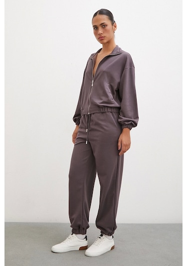 Never More Fermuarlı Sweatshirt Kahve Kahve