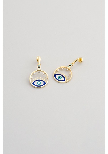 Evil Eye 18 Ayar Sarı Altın Kaplama Gümüş Minimal Küpe
