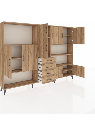 Arges Dolap 9 Raflı 4 Çekmeceli 8 Kapaklı 220x30x163 Çam-çam Çam-çam