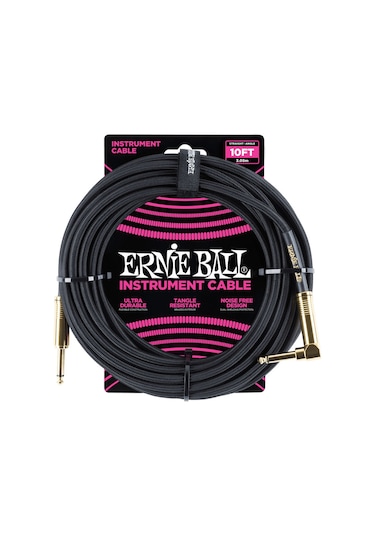 Ernie Ball Black Braided Straight - Angle Instrument Cable P06081