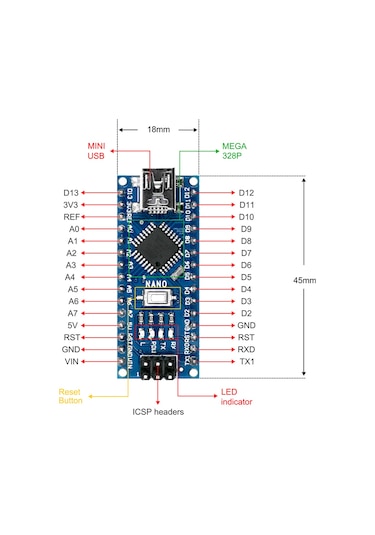 Arduino Nano 3.0 Atmega328 CH340  Mini Usb Kod Yazılım Geliştirme