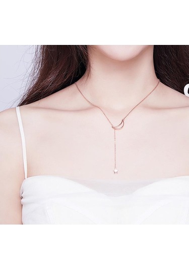 Bamoer Yeni Varış Moda 925 Ayar Gümüş Ay ve Yıldız Masalları Zincir Bağlantı Kolye Kolye Rose Gold