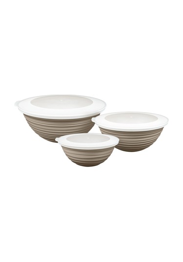 Ceronni Galaksi Desenli Kapaklı Kase 3lü Set 3lt 2lt 1lt Bej Bej