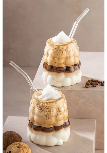 2 Adet - Cam Pipetli Soğuk, Sıcak Kahve Sunum Bardağı