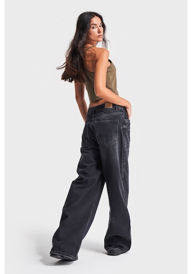 Itsbasic Kadın Koyu Füme Renk 2w41 Super Baggy Fit %100 Koton Denim Jean
