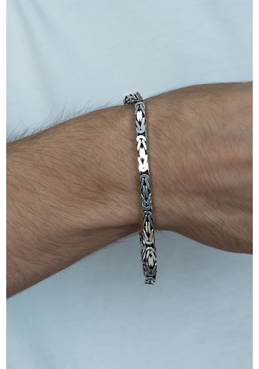 Takı Dükkanı 925 Ayar Gümüş Erkek Bileklik Kare Kral Model 4,8mm Genişlik 22cm Uzunluk msb10